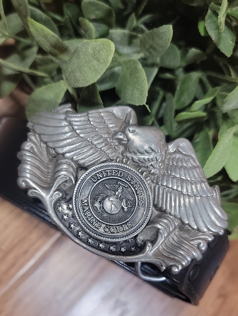 United States Marine Corps Pewter  & Leather Belt 40